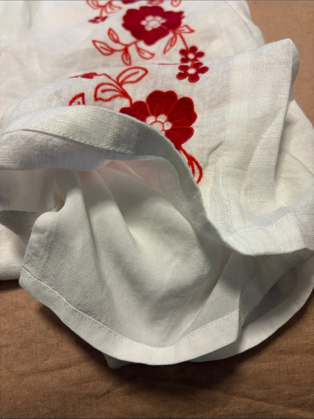 J. Crew NWT Soleil White Wide-Leg Linen Pants with Red Floral Embroidery XXS